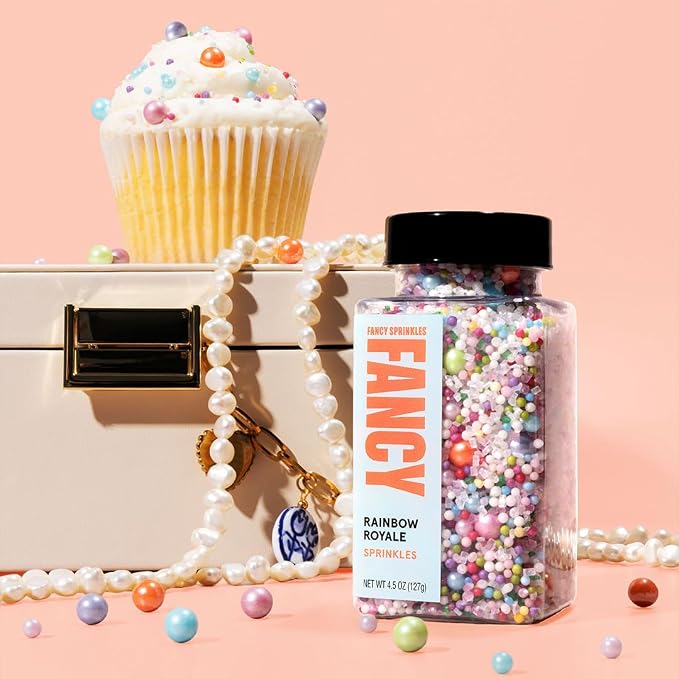 Fancy Sprinkles Rainbow Royale Sprinkles | Mixed Size Candy Pearls, Dragees & Sugar Crystals | Cake, Cupcake & Cookie Decorating | Birthday & Unicorn Party | 1 Pack (0.5c)