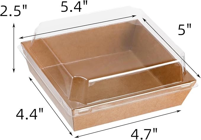 Hiceeden 100 Pack Charcuterie Boxes with Clear Lids, 5.4"×5"×2.5" Paper Bakery Dessert Sandwich Box, Disposable Square Food Containers for Cookies, Donuts, Muffins, Salad, and Pastry, Brown