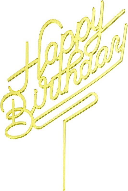 Happy Birthday Cake Topper,Acrylic cake Toppers,Birthday Party Decoration Supplie (Gold)