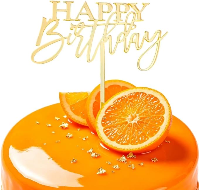 Golden Happy Birthday Cake Topper Mirrored Acrylic Happy Birthday Cake Plugin Party Sign Decoration