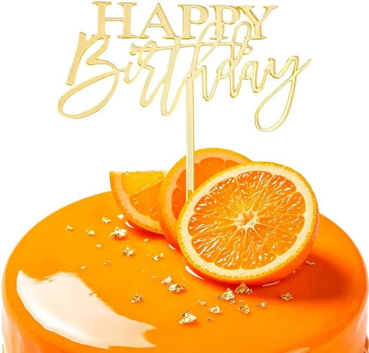 Golden Happy Birthday Cake Topper Mirrored Acrylic Happy Birthday Cake Plugin Party Sign Decoration