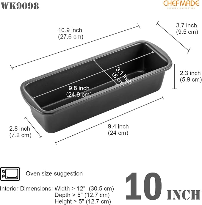 CHEFMADE Bread Loaf Pan, Nonstick Meatloaf Pan, 3" x 10", Set of 2