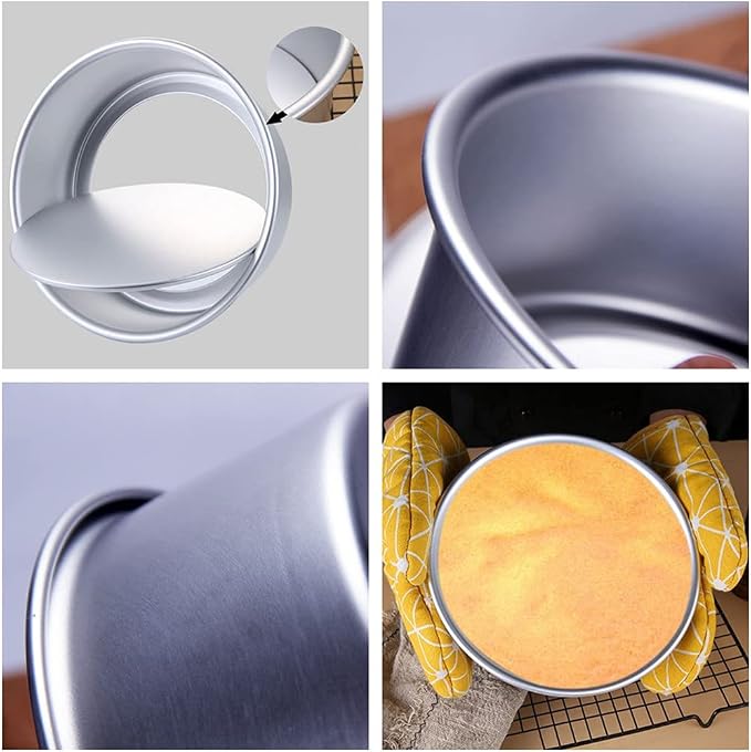XZJMY 5 Pack Non-Stick Deep Aluminum Round Cake Pan With Removable Bottom,mini cake pan, round aluminum cake pan, used for family gatherings to bake mini cake pizza, quiche (4 Inch)