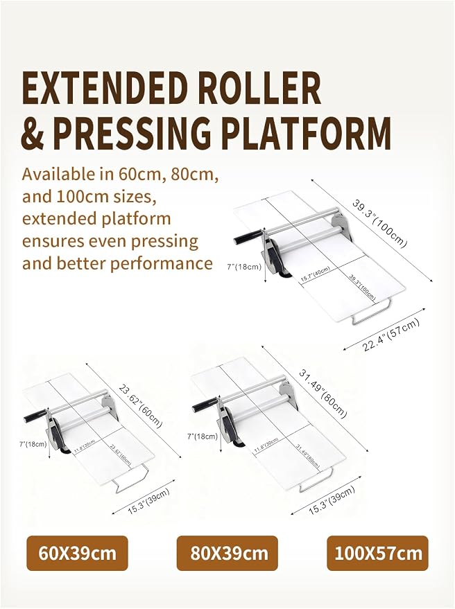 304 Stainless Steel dough Sheeter and Fondant Roller, Manual, 12'' Width, 1-20mm Adjustable Thickness, Manual Operation,board 31.5inch 1/2 board (12)