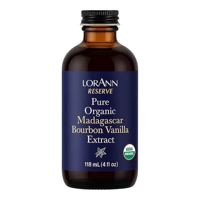 LorAnn Oils Reserve Pure Organic Madagascar Bourbon Vanilla Extract – Real, Organic Vanilla Extract for Baking, Pure Flavor & Bourbon, 4 Ounce