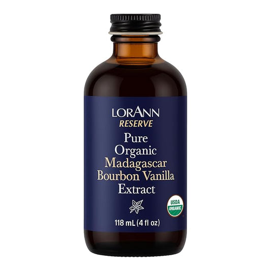 LorAnn Oils Reserve Pure Organic Madagascar Bourbon Vanilla Extract – Real, Organic Vanilla Extract for Baking, Pure Flavor & Bourbon, 4 Ounce