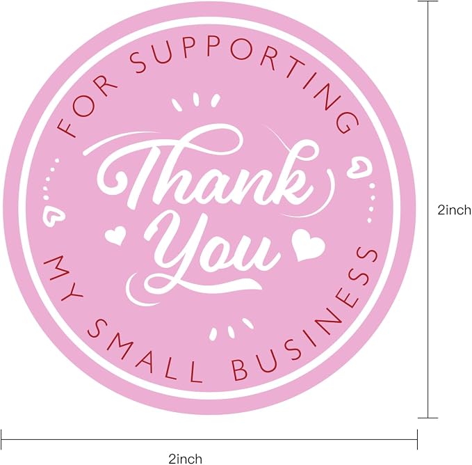 WRAPAHOLIC 2 Inch 500 Total Business Stickers Roll - Pink Small Business Text Design, Thank You Lables, Shipping Stickers for Party Decorations