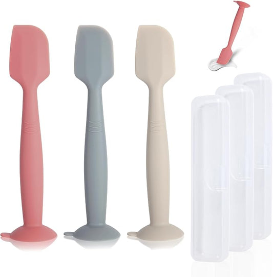 Diaper Spatula with Case, 3 Pack Baby Diaper Cream spatulas with 3 Storage Boxes, Soft Silicone Diaper Cream Applicator Butt Paste Spatula with Suction Base Full Size