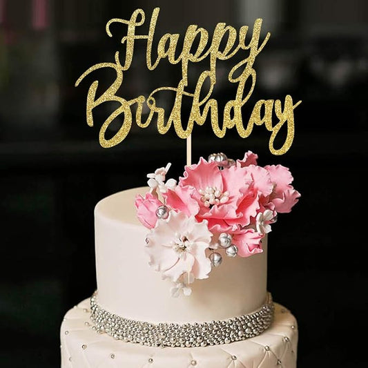 Handmade Glitter happy birthday Cake Topper, Happy Birthday Cake Bunting Decor,Birthday Party Decoration Supplies (Gold)