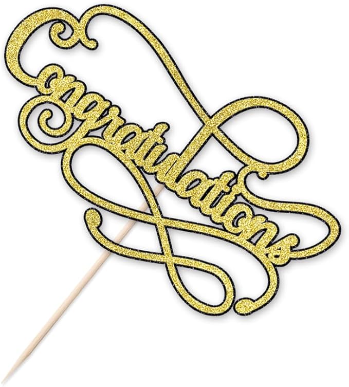 Congratulations Cake Topper,Congratulations 2026 Graduation Cake Topper,Graduation, Wedding, Retirement, Birthday, Anniversary, Celebration Party Decorations Supplies (Black Gold)