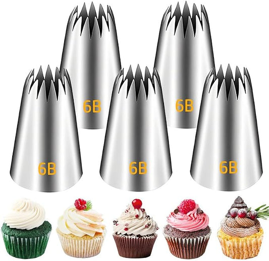 Suuker 6B Piping Tips Set, 5 Pieces Stainless Steel | Seamless, Medium Cake Decorating Tips, Frosting Icing Tips, For Cake Decorating, Cupcakes, Cookie