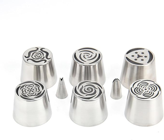 10Pcs Extra Large Russian Piping Tips Set, Stainless Steel Rose Flower Nozzles for Cake Decorating, Includes 6 Extra Large Flower Tips, 2 Leaf Tips, 2 Cloth Piping Bags, Baking Tools