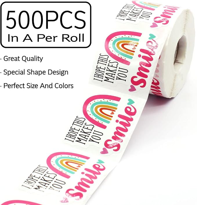 I Hope This Makes You Smile Stickers,Cute Smile Small Business Sticker for Mail Envelopes Package Packing 500 Labels Per Roll