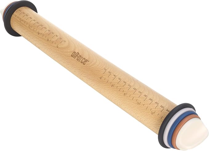 Oiforce Rolling Pin with Adjustable Thickness Rings, Wooden Rolling Pin for Baking, 13.6" Precise Dough Roller for Baking Fondant, Pizza, Pie, Pastry, Pasta, Cookies and More