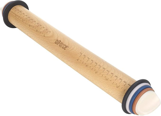 Oiforce Rolling Pin with Adjustable Thickness Rings, Wooden Rolling Pin for Baking, 13.6" Precise Dough Roller for Baking Fondant, Pizza, Pie, Pastry, Pasta, Cookies and More
