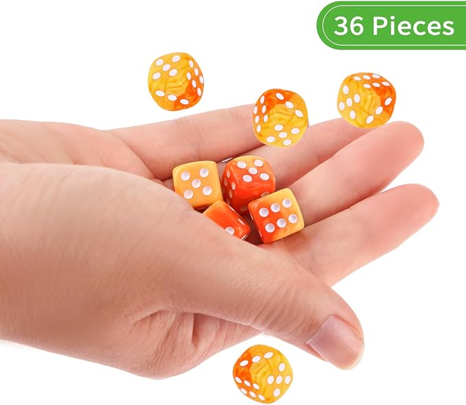 36 of Pack 12MM 6 Sided MINI Dice Set,Two Colours D6 Game Dice Set, 6 Sided Standard Dices for Yahtzee, Bunco,with Portable Plastic Box(Orange Yellow)