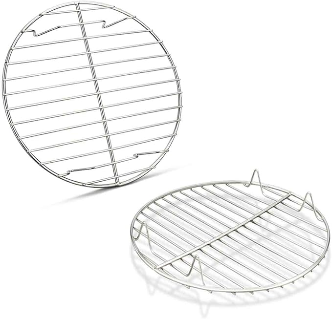 TeamFar Round Cooling Rack Set of 2, 7½ Inch Round Baking Steaming Roasting Rack Set Stainless Steel, Healthy & Dishwasher Safe, Mirror Finish & Rust Free