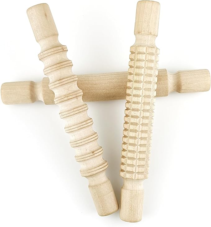 3 Pack 8 Inch Wooden Textured Rolling Pins | Embossed Dough Roller For Kitchen Decor & Adult DIY Crafts