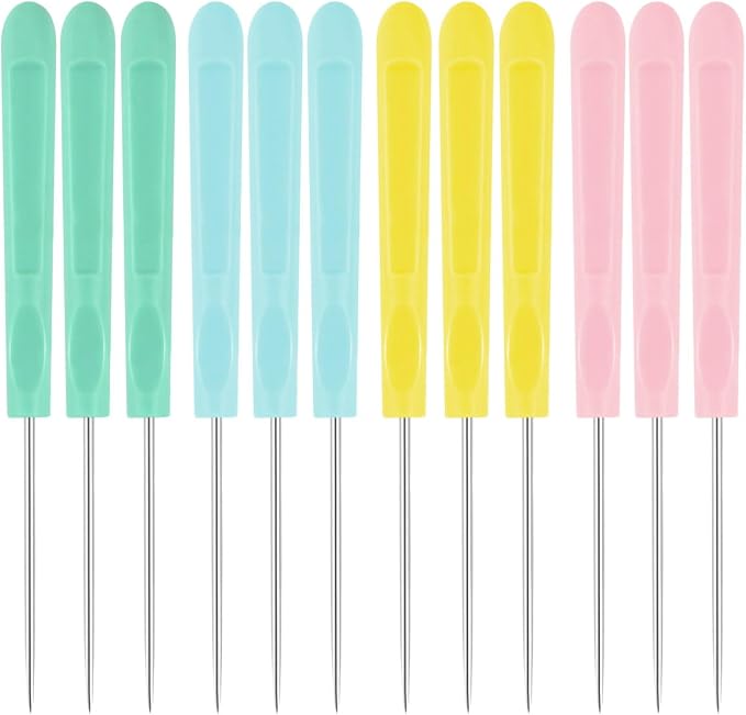 Cookie Decorating Scribe Supplies Icing Scribe Tool for Cake DIY Craft Leather Awl Tool Sewing Stainless Steel Fondant Sugar Stir Needle Biscuit Icing Pin Kit with Handle Baking Scribe Tool(12 Pieces