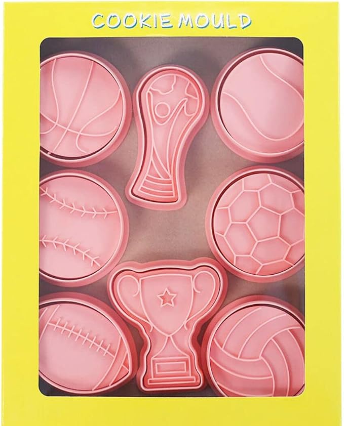 8-Piece Cute World Cup Cookie Cutters - Plastic Football & Rugby Mould Set - Baking Kitchen Tools