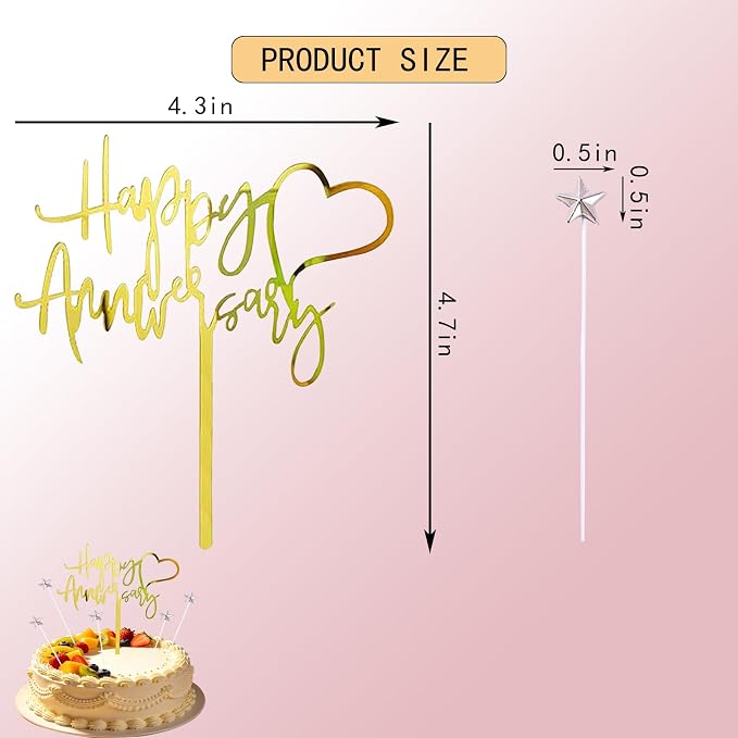 Happy Anniversary Cake Topper Happy Anniversary Cake Decorations for Party Decorations (small silver star)