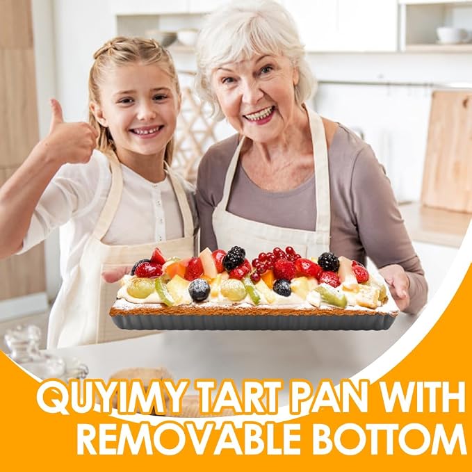 Tart Pan, 14 Inch Rectangle Tart Quiche Pan with Removable Bottom Nonstick Pie Pan with Oil & Dish Brush, Baking Tray with Loose Bottom for Fluted Pies, Quiche,Tart