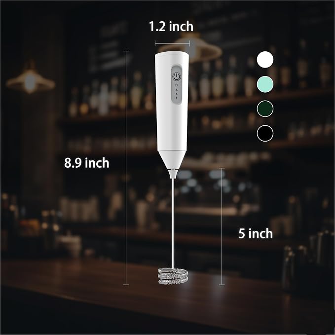 Puraville Rechargeable Electric Milk Frother Handheld, 3 Speeds Electric Whisk Drink Mixer with Stand, Type-C Charging BPA Free for Coffee, Latte, Cappuccino, Egg, Cream, White