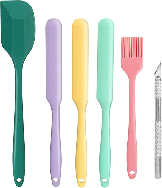 6 PCS Silicone Spurtle Spatula Set for sourdough starter Baking Cooking | Flexible Skinny Cake Cream Dough Jar Spatulas Scraper, Bread Lame Scoring Tool, Kitchen Utensil Tools for Mixing Stirring