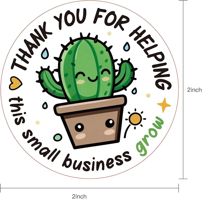 WRAPAHOLIC 2 Inch 500 Total Business Stickers Roll - Cactus Small Business Grow Design, Thank You Lables, Shipping Stickers for Party Decorations
