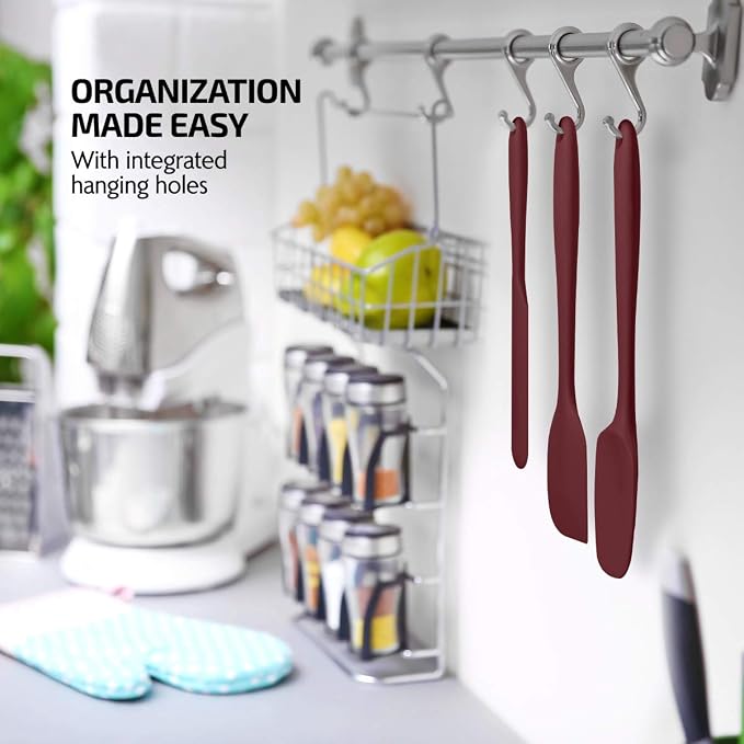 OVENTE Silicone Spatula Set of 5, Food Grade Rubber Spatula with High Heat Resistant, BPA-Free and Dishwasher Safe, Nonstick Kitchen Utensils for Baking, Cooking and Mixing, Red SP12305R