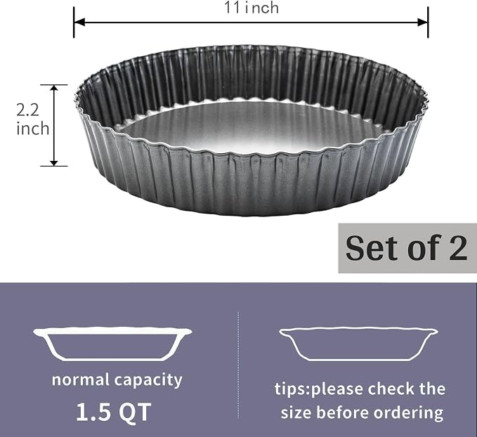 11 x 2 Inches Deep Dish Tart Pan Set of 2, Nonstick Tall Tart Quiche Pan, Carbon Steel Deep-dish Pie Pan with Removable Loose Bottom for Baking Thanksgiving Christmas