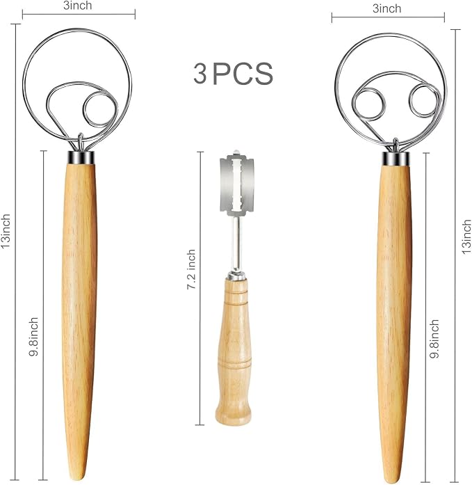 3 Pcs Bread Lame Baking Tools, Premium Dough Scoring Knife, Stainless Steel Sourdough Slashing Tool (2 Pastry Whisks and 1 Bread Lame)