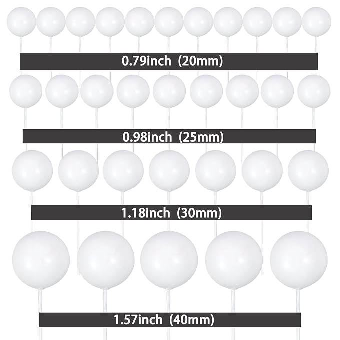 Gyufise 30Pcs Balls Cake Toppers Ball Picks Ball Shaped Cupcake Toppers Foam Balls Cake Topper Mini Balloons Cake Decorations for Wedding Baby Shower Birthday Party Supplies New White