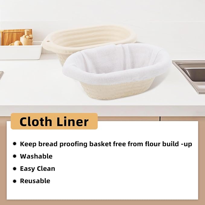 2 x 8 inch Pulp Oval Sourdough Banneton Bread Proofing Basket Baking Supply with Linen Liners for Professional and Homemade Artisan Bread