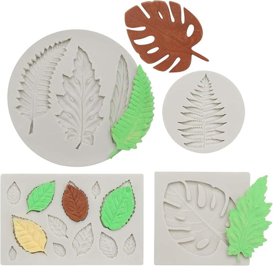 Beasea Leaf Fondant Silicone Mold, 4pcs Leaf Soap Mold Rose Clay Molds Maple Pattern Mold Candy Chocolate Cake Decorating Molds for Sugar Craft
