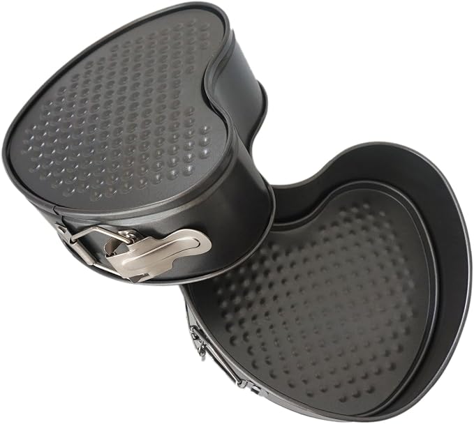 7 Inch Heart Shape Springform Pan, Pack of 2 Heart Baking Pans with Removable Bottom, Baking Molds Accessories for Cheesecake, Mousse, Wedding - Carbon Steel, Black