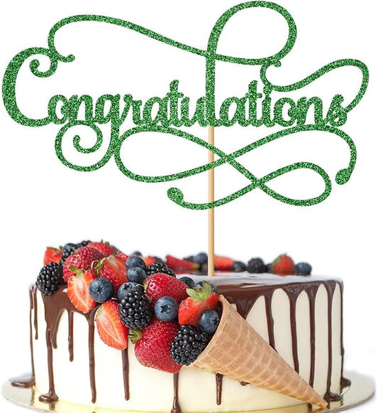 Congratulations Cake Topper,Congratulations 2025 Graduation Cake Topper,Graduation, Wedding, Retirement, Birthday, Anniversary, Celebration Party Decorations Supplies (Green)