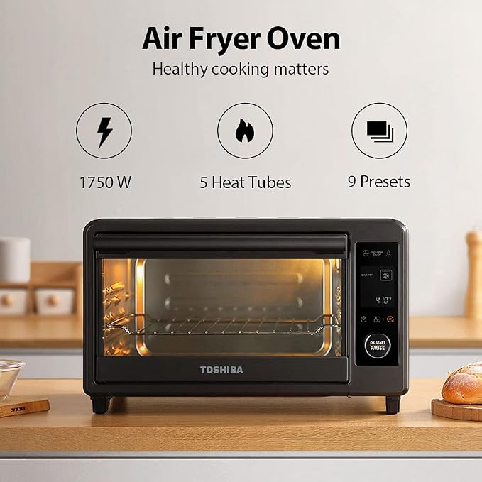 Toshiba TL2-AC25CZA(GR) Air Fryer Toaster Oven, 6-in-1 Digital Convection Oven for 9 Cooking Presets, 6-Slice Bread/12-Inch Pizza, 1750W, Charcoal Grey