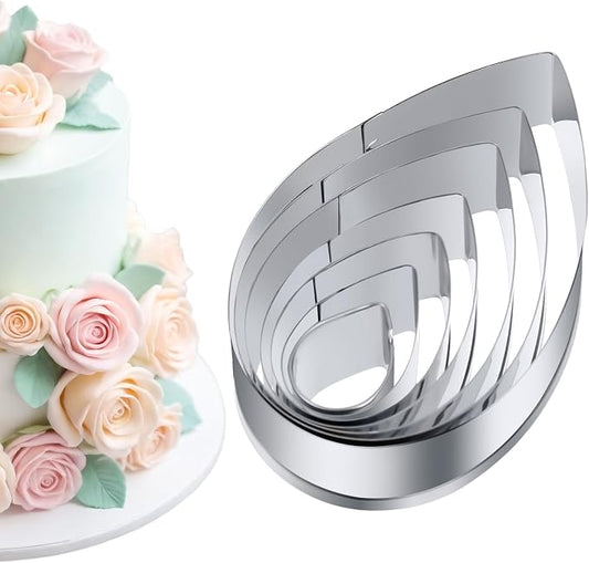7Pcs Cutter Set Penta Angel Stainless Steel Cake Cookie Cutter Molds Flower Petal Fondant Teardrop Shaped Cake Cookie Pastry Baking Molds for Cupcake Topper Decoration