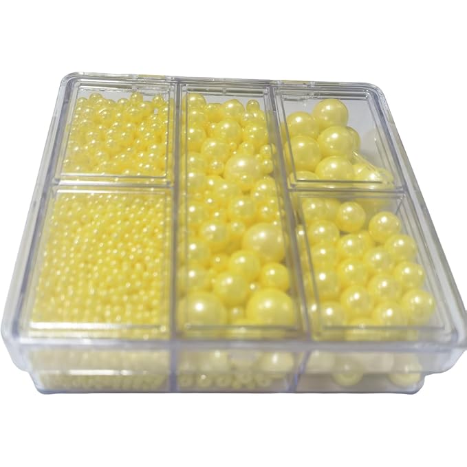 Edible Yellow Pearl Sprinkles for Cake Decorating, Mixing 4 Sizes Sugar Cupcake, Ice Cream, Donuts, Macaron Toppings Supplies 90g/ 3.17oz