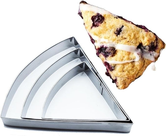 Scone Cutter Set of 3 (2.7, 3.5, 4.3 Inch) – Stainless Steel Fan-Shaped Biscuit Mold and 1/6 Slicer for Perfectly Even Triangle Biscuits and Cookies, Ideal Baking Tool for Scones, Pastries, Desserts