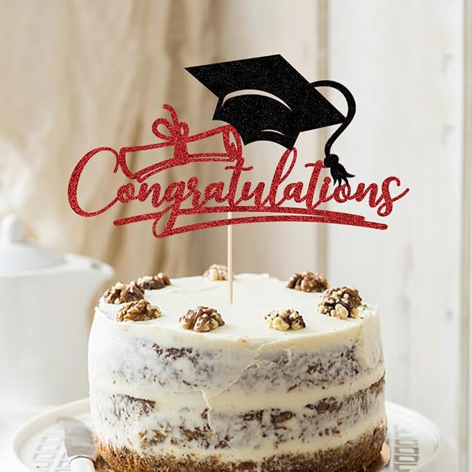 Congratulations 2026 Graduation Cake Topper,Congrats Grad Cake Decor - 2026 High School/College/Senior Graduation Party Decorations Supplies (Red and black.)