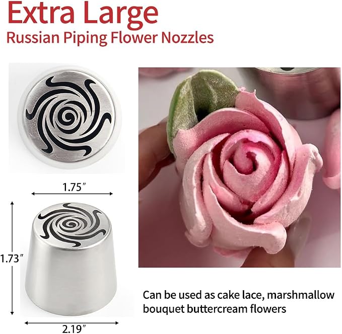 Extra Large Russian Piping Tips - Stainless Steel Flower Nozzles Set for Cake Decorating, Rose & Floral Icing Tips for Cupcakes, Cookies Professional Baking Tools (XXL, Style 88)