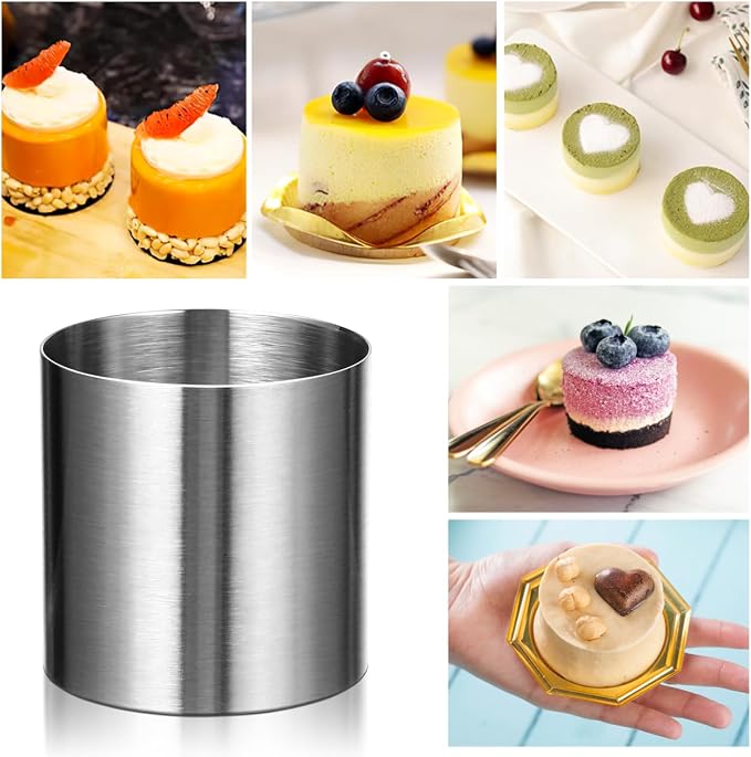 OUNONA 1.97 Inch Round Biscuit Cutter, Stainless Steel Mini Cake Mold Cookies Donut Cutter, Professional Baking Dough Tools, Pastry Ring Mold for DIY Desserts, Biscuits, Mousse, Donuts, Muffins