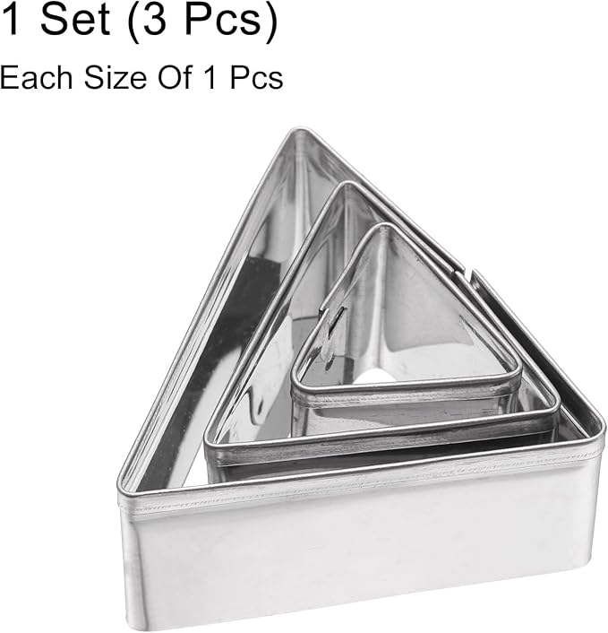 HARFINGTON 3Pcs Triangle Cookie Cutters Set Assorted Sizes Stainless Steel Geometric Frame Holiday Cookie Cutters Biscuit Mould for Pastry Fondant Cake Cookie