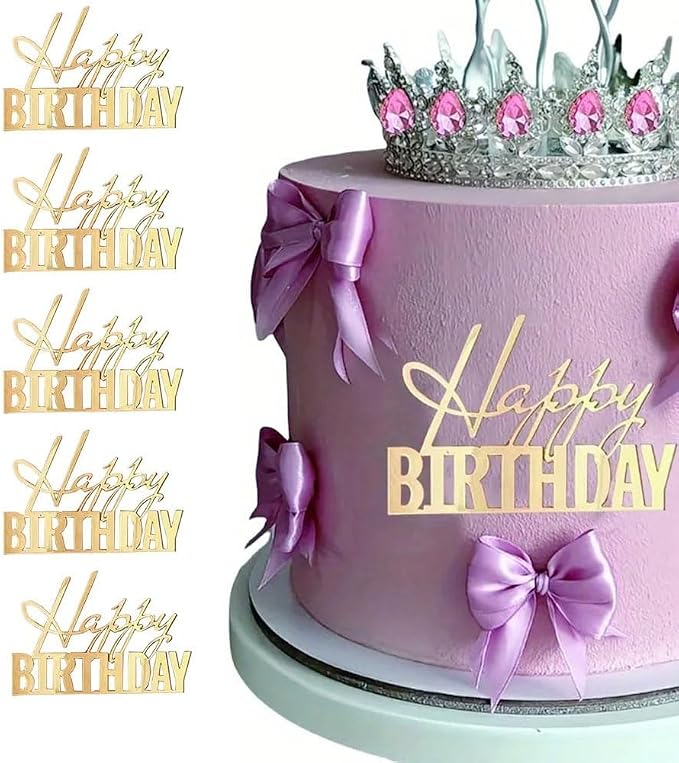 10pcs Happy Birthday Cake Toppers Mirror Acrylic Side Cake Decorations for Birthday Cake Decor Party Decorations