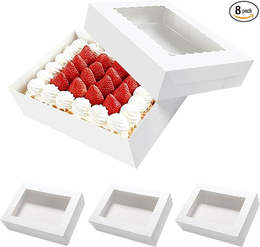 8 Pack Rectangle Quarter Sheet Cake Boxes with Window, 14x10x4 Inch White 1/4 Sheet Bakery Boxes for Pastry Baking Cake, Cupcakes, Donuts, Cookies, Pie Treat Packaging