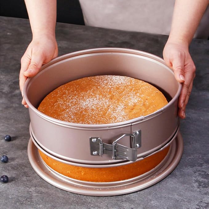 10 Inch Springform Pan with 2 Bases Non-Stick Spring Form and Cheesecake Baking Mold Heavy Duty Carbon Steel Pound Cakes Tube Mould for Oven - Champagne Gold