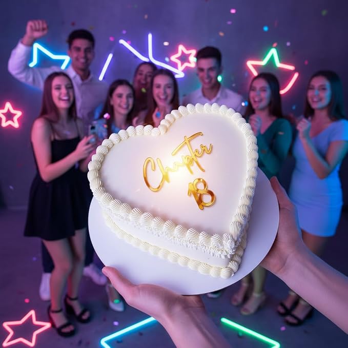Chapter 18 Cake Topper – Acrylic 18th Birthday Cake Decoration for Girls & Boys, Happy 18 Cake Topper for Party, Modern Coming of Age Birthday Decor (chapter 18 golden)