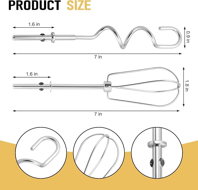 Hand Mixer Beater, Whisk, Dough Hook and Blending Rod for Ninja Foodi Power Mixer System CI100 Series, Hand Mixer Attachment Replacement Accessories CI100, CI101, CC105A, CI105BRN & CI101H, 6 Pcs